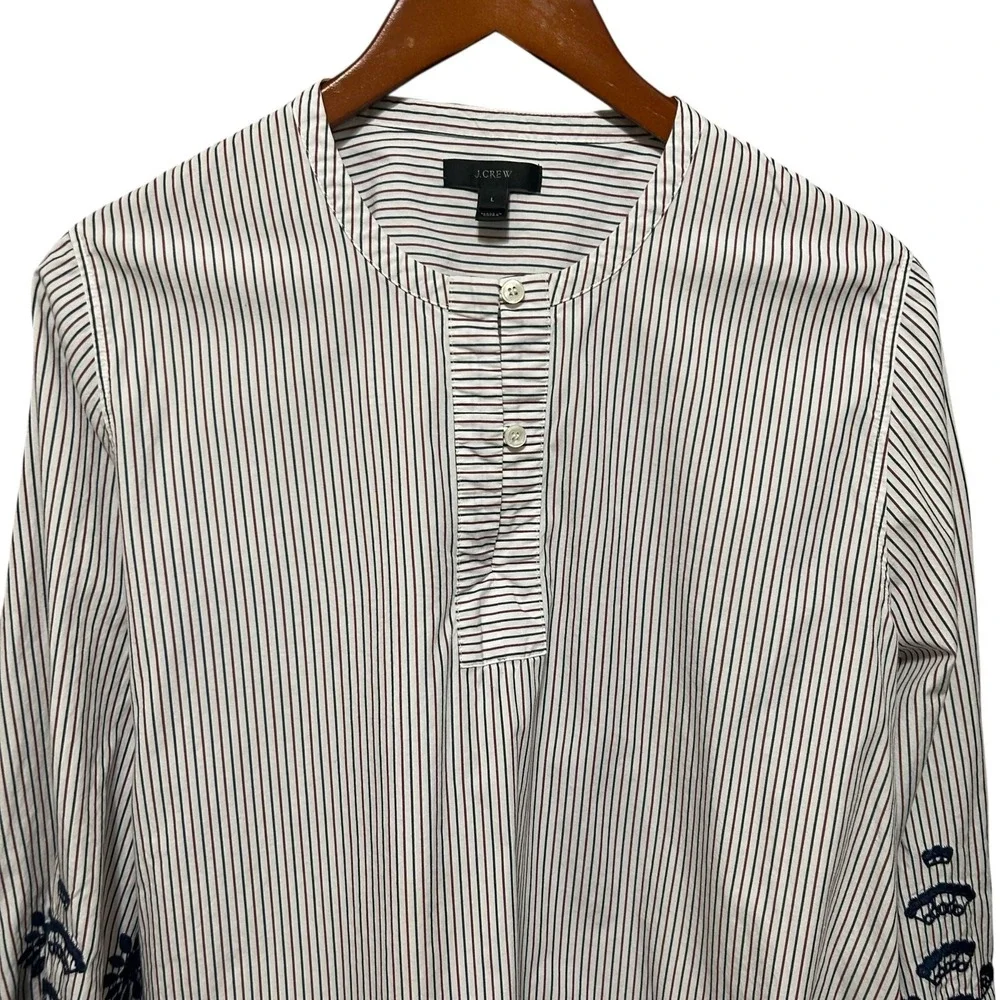 J Crew Womens‎ Peasant Boho Cottage Top L Stripe Embroidered Tie Back Parisian